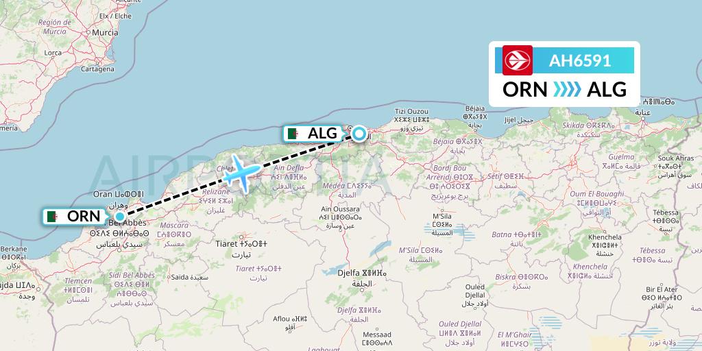 AH6591 Air Algerie Flight Map: Oran to Algiers