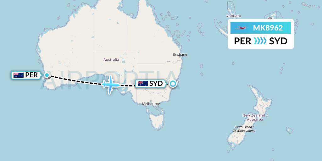 MK8962 Air Mauritius Flight Map: Perth to Sydney