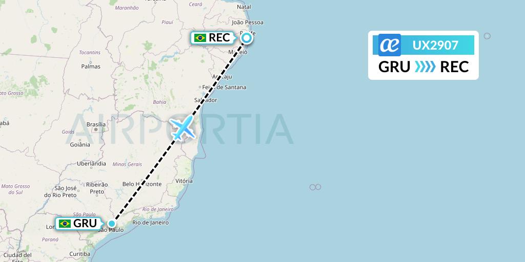 UX2907 Air Europa Flight Map: Sao Paulo to Recife