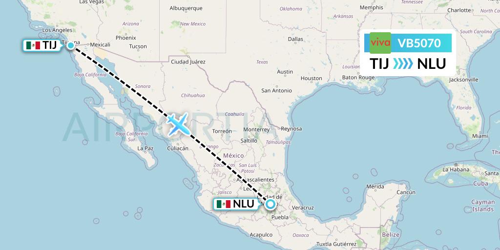 VB5070 VivaAerobus Flight Map: Tijuana to Reyes Acozac