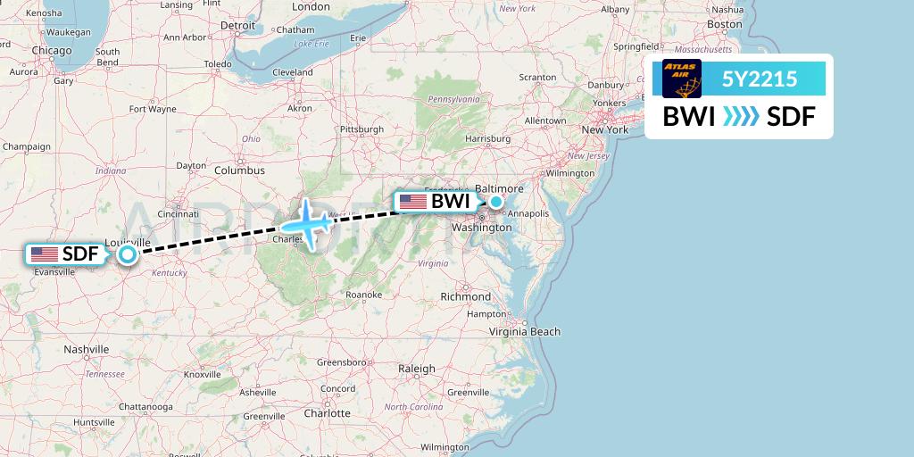 5Y2215 Atlas Air Flight Map: Baltimore to Louisville