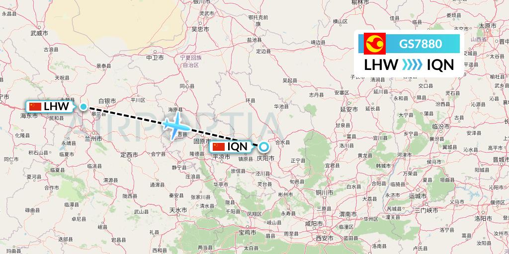 GS7880 Tianjin Airlines Flight Map: Lanzhou to Qingyang