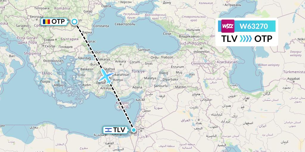 W63270 Wizz Air Flight Map: Tel Aviv to Bucharest