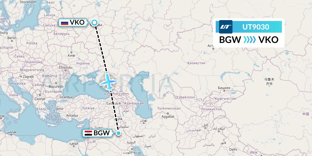 UT9030 UTair Flight Map: Baghdad to Moscow