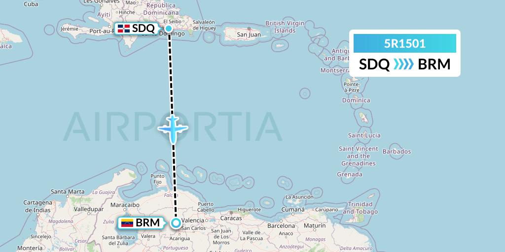 5R1501 Rutaca Airlines Flight Map: Santo Domingo to Barquisimeto