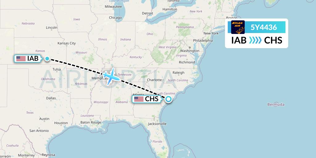 5Y4436 Atlas Air Flight Map: Wichita to Charleston