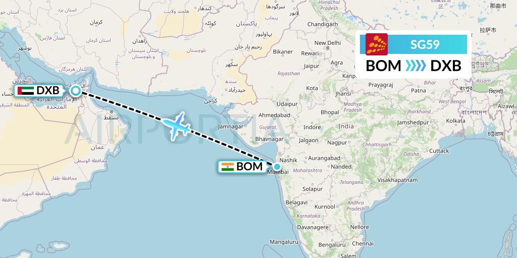 SG59 SpiceJet Flight Map: Mumbai to Dubai