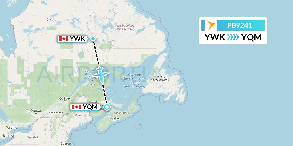 PB9241 PAL Airlines Flight Map: Wabush to Moncton