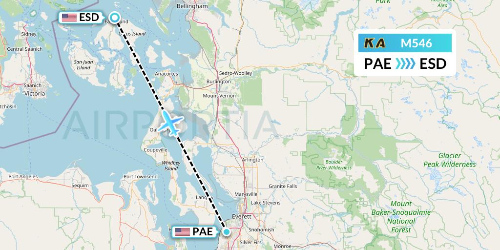 M546 Kenmore Air Flight Map: Everett to Eastsound