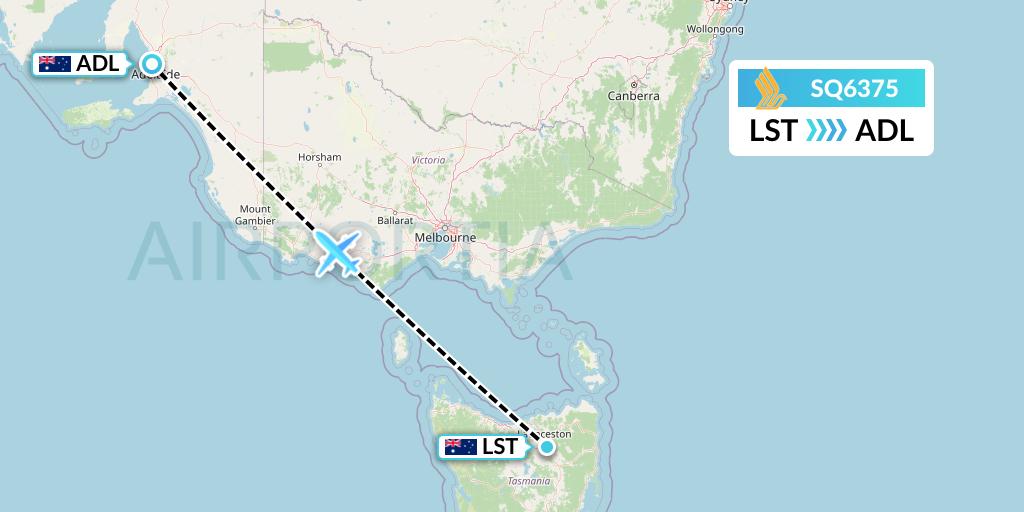 SQ6375 Singapore Airlines Flight Map: Launceston to Adelaide