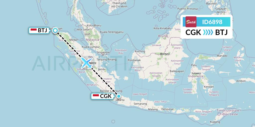ID6898 Batik Air Flight Map: Jakarta to Banda Aceh