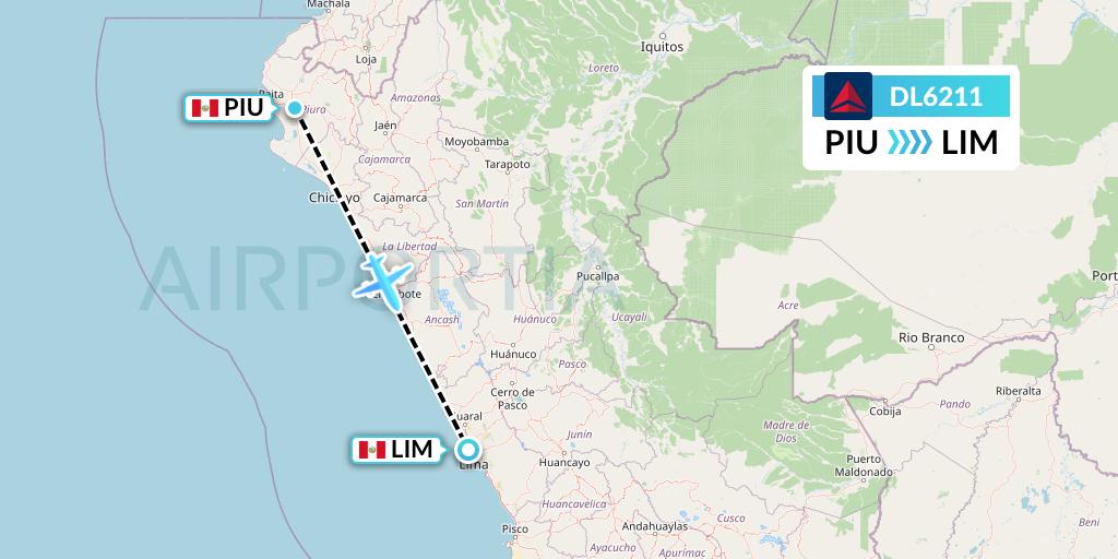 DL6211 Delta Air Lines Flight Map: Piura to Lima