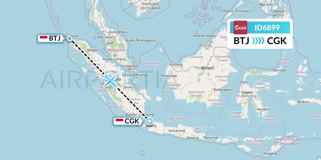 ID6899 Batik Air Flight Map: Banda Aceh to Jakarta
