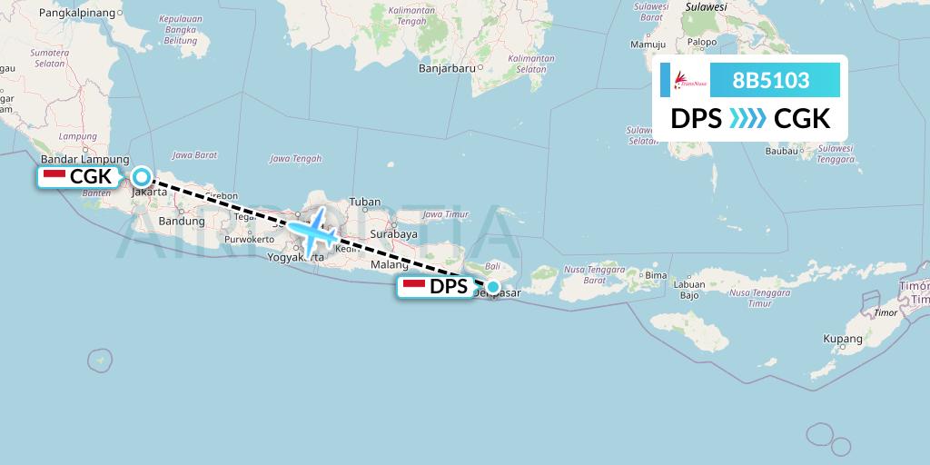 8B5103 TransNusa Flight Map: Denpasar to Jakarta