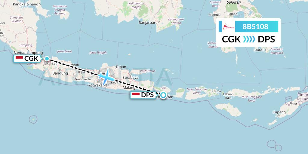 8B5108 TransNusa Flight Map: Jakarta to Denpasar