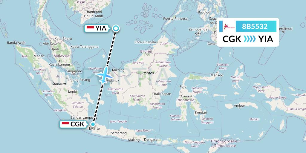 8B5532 TransNusa Flight Map: Jakarta to Yogyakarta