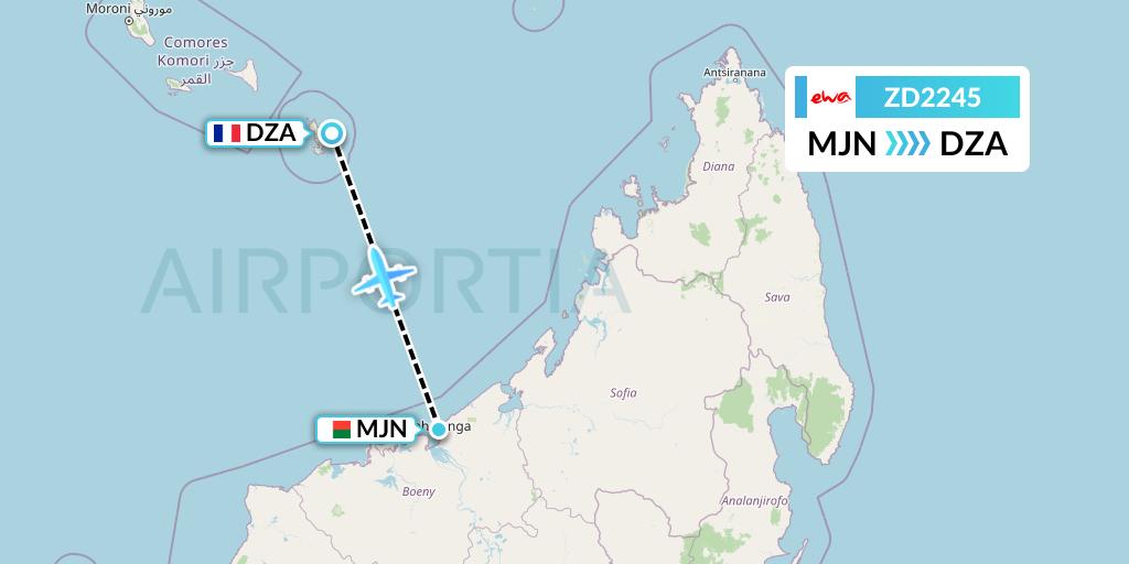 ZD2245 EWA Air Flight Map: Madagascar to Dzaoudzi