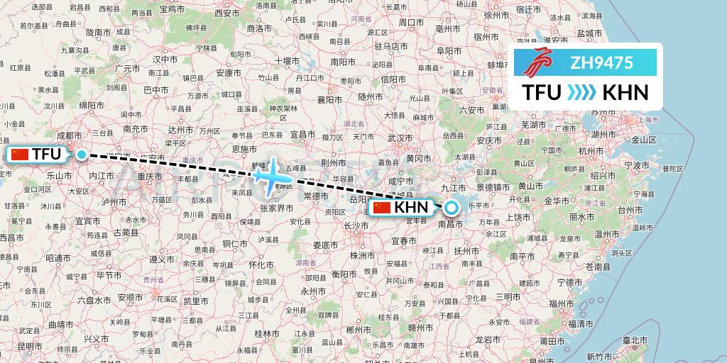ZH9475 Shenzhen Airlines Flight Map: Chengdu to Nanchang