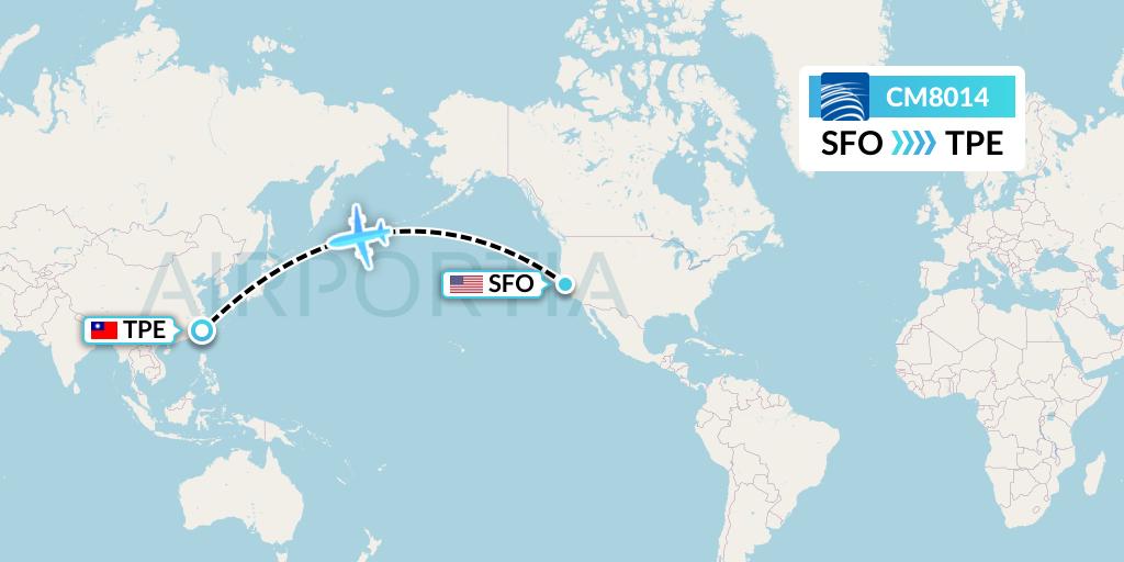 CM8014 Copa Airlines Flight Map: San Francisco to Taipei