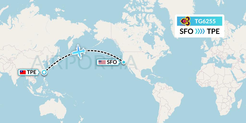 TG6255 Thai Airways Flight Map: San Francisco to Taipei