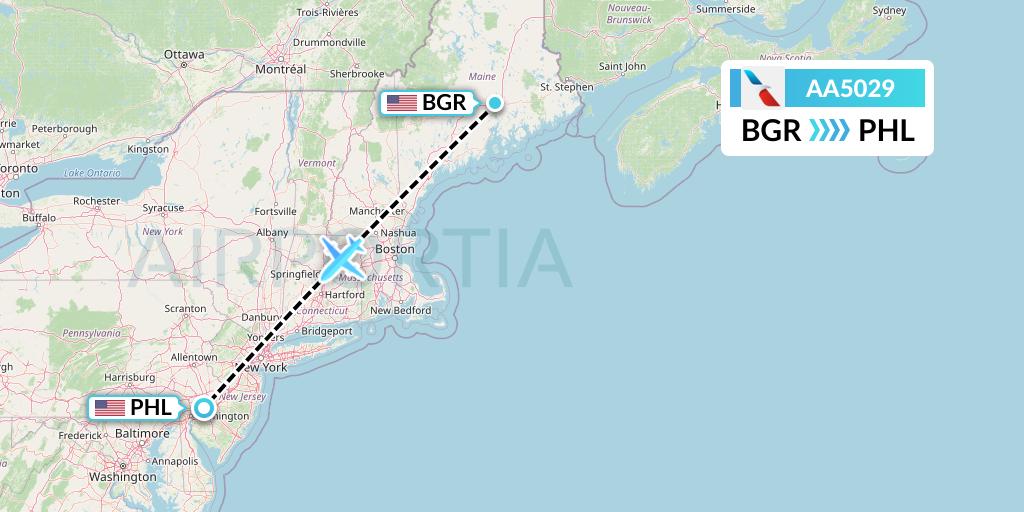 AA5029 American Airlines Flight Map: Bangor to Philadelphia