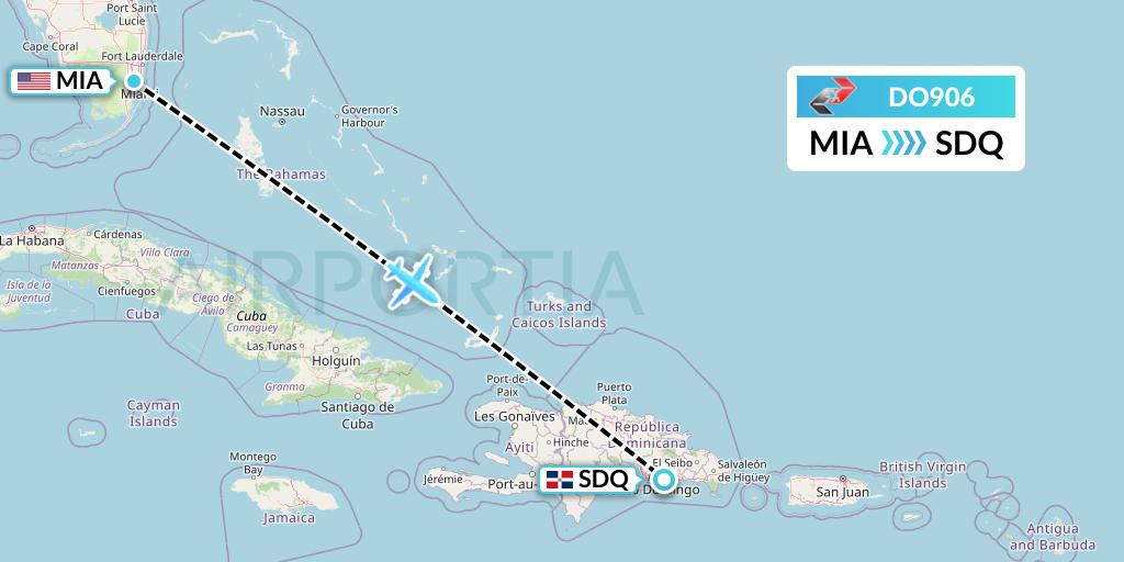 DO906 Sky High Aviation Flight Map: Miami to Santo Domingo