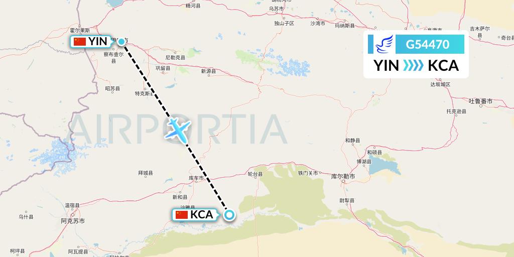 G54470 China Express Airlines Flight Map: Yining to Kuqa