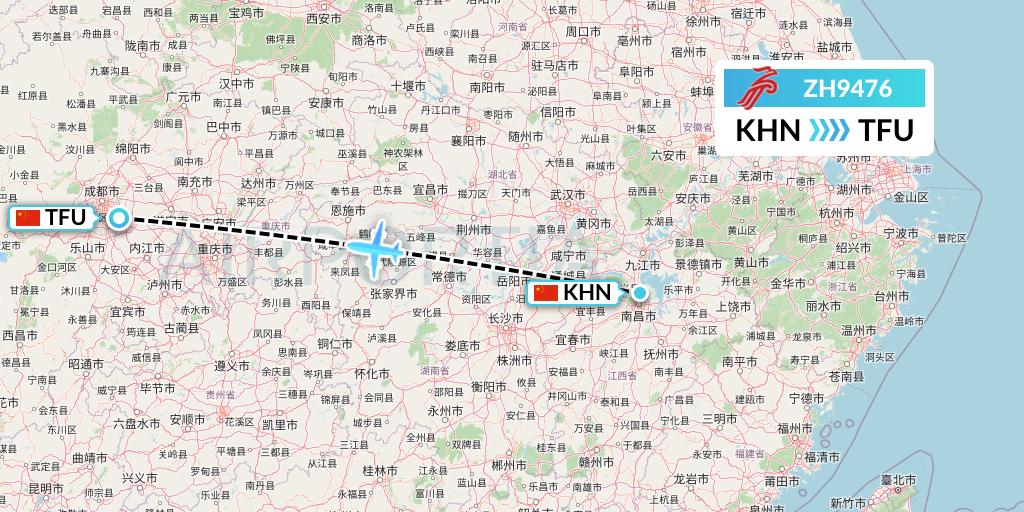ZH9476 Shenzhen Airlines Flight Map: Nanchang to Chengdu