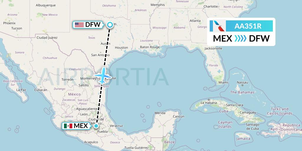 AA351R American Airlines Flight Map: Mexico City to Dallas