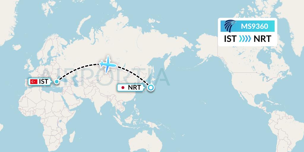 MS9360 EgyptAir Flight Map: Istanbul to Tokyo