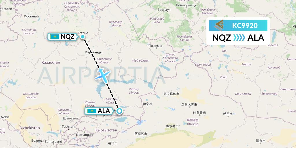 KC9920 Air Astana Flight Map: Astana to Almaty