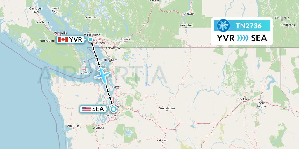 TN2736 Air Tahiti Nui Flight Map: Vancouver to Seattle