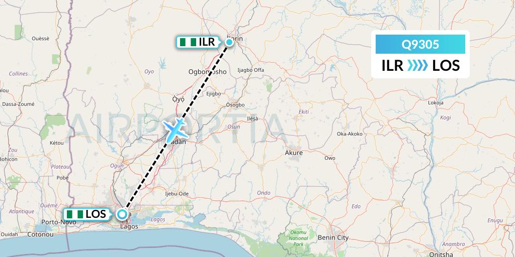 Q9305 Green Africa Airways Limited Flight Map: Ilorin to Lagos