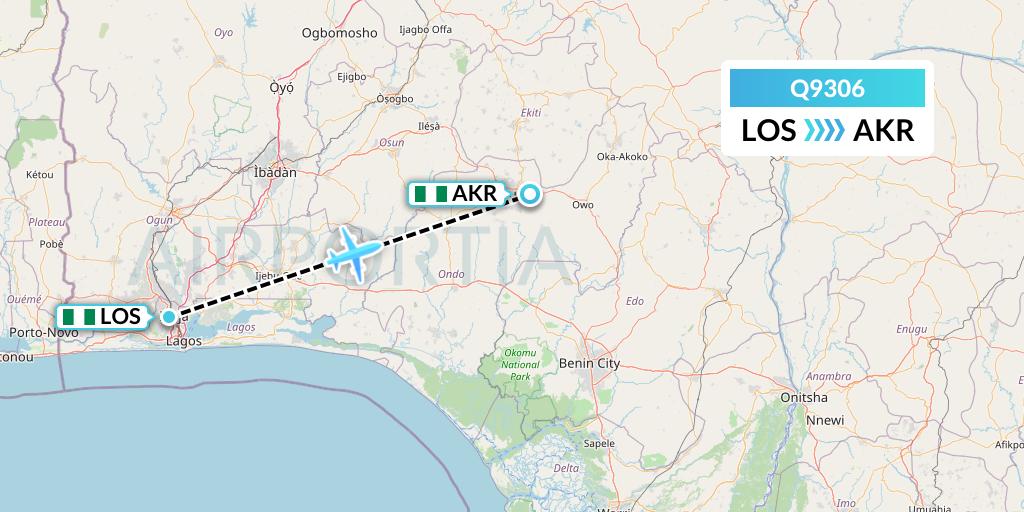 Q9306 Green Africa Airways Limited Flight Map: Lagos to Akure