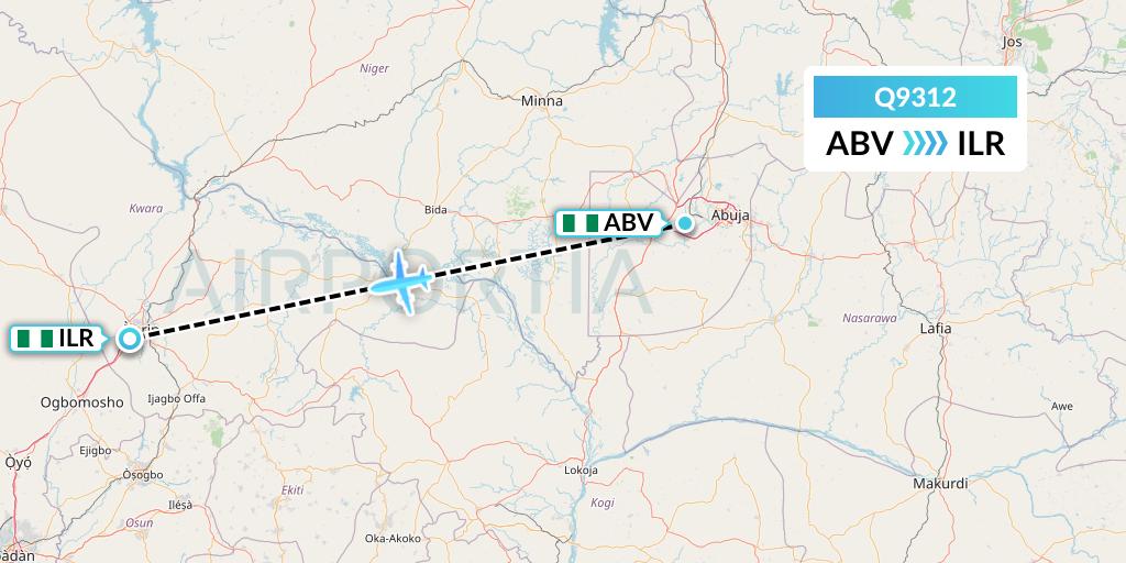 Q9312 Green Africa Airways Limited Flight Map: Abuja to Ilorin