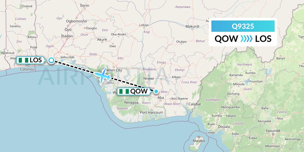 Q9325 Green Africa Airways Limited Flight Map: Owerri to Lagos