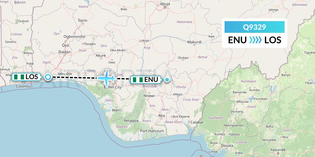 Q9329 Green Africa Airways Limited Flight Map: Enugu to Lagos