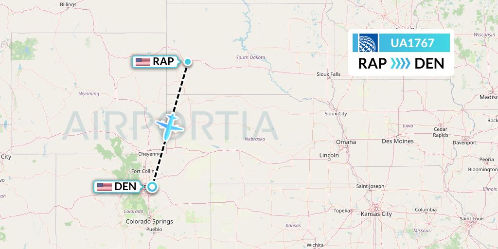 UA1767 United Airlines Flight Map: Rapid City to Denver