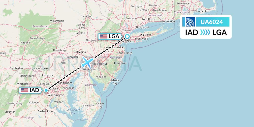 UA6024 United Airlines Flight Map: Washington to New York