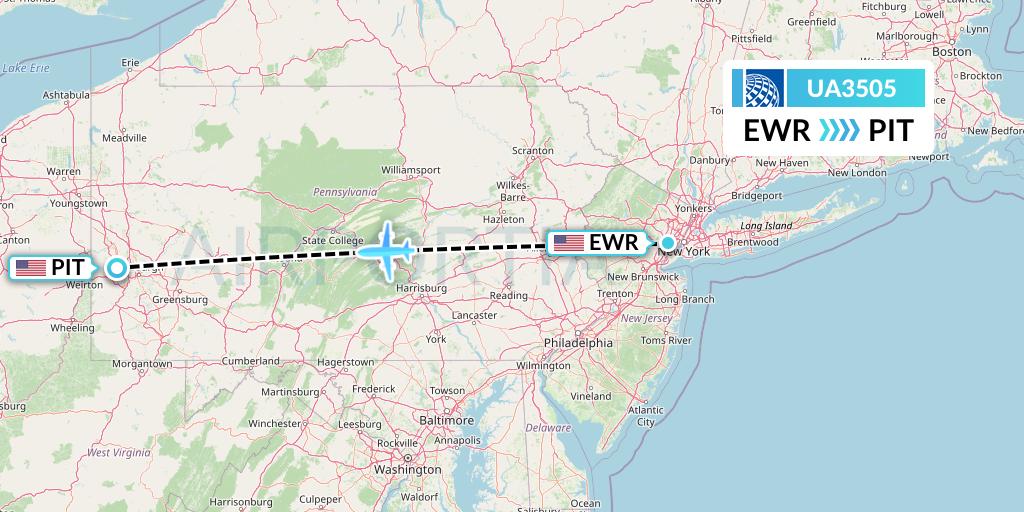 UA3505 United Airlines Flight Map: New York to Pittsburgh