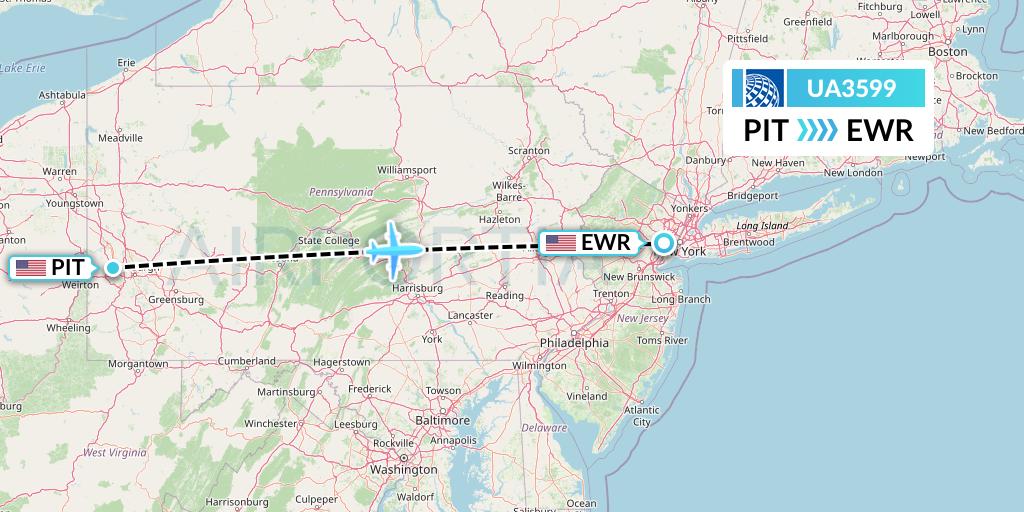 UA3599 United Airlines Flight Map: Pittsburgh to New York