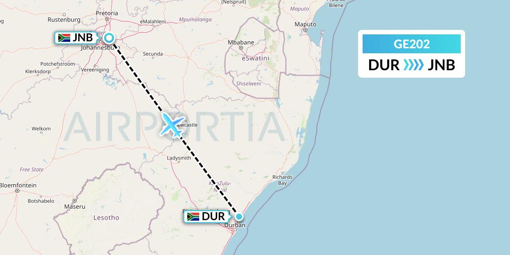 GE202 Global Aviation Operations Flight Map: Durban to Johannesburg