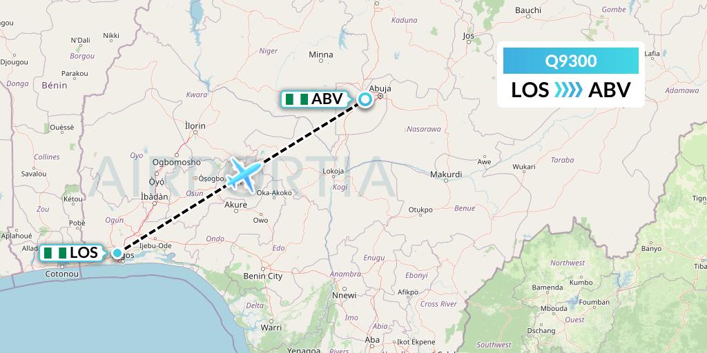 Q9300 Green Africa Airways Limited Flight Map: Lagos to Abuja