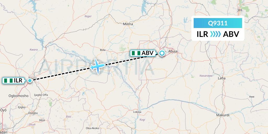Q9311 Green Africa Airways Limited Flight Map: Ilorin to Abuja