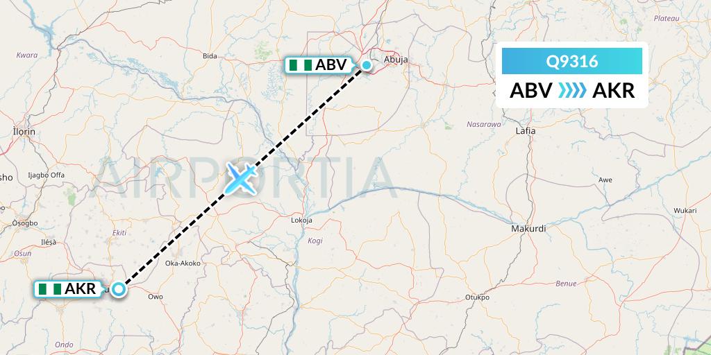 Q9316 Green Africa Airways Limited Flight Map: Abuja to Akure