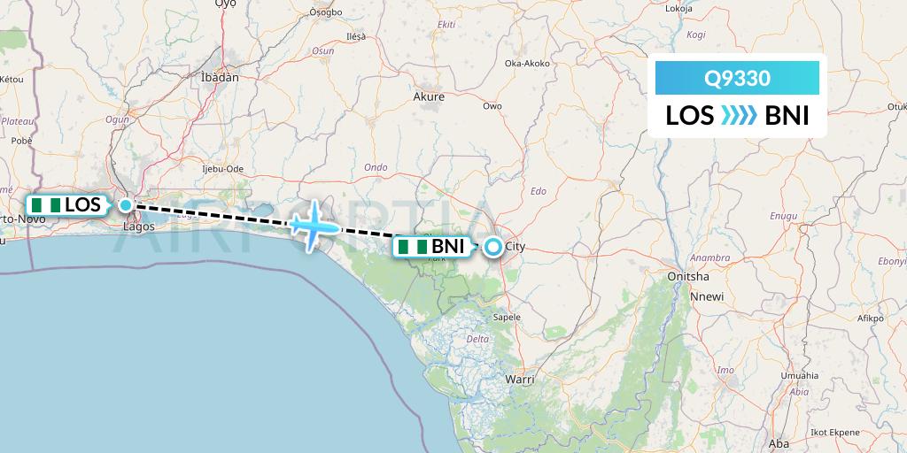 Q9330 Green Africa Airways Limited Flight Map: Lagos to Benin