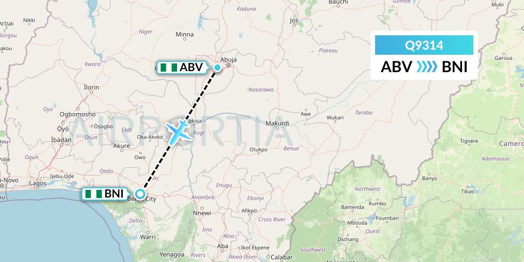 Q9314 Green Africa Airways Limited Flight Map: Abuja to Benin
