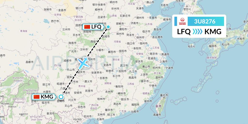 3U8276 Sichuan Airlines Flight Map: Yulin to Kunming