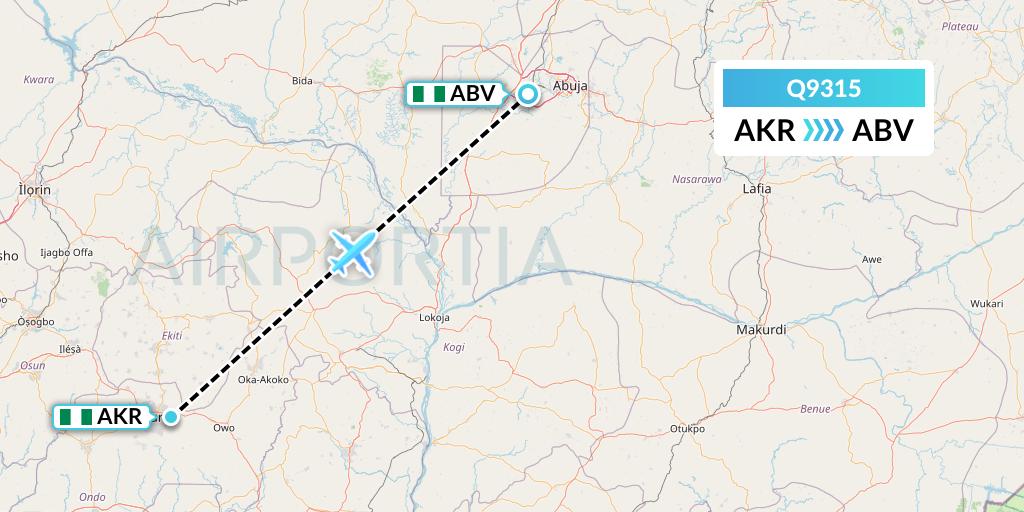 Q9315 Green Africa Airways Limited Flight Map: Akure to Abuja