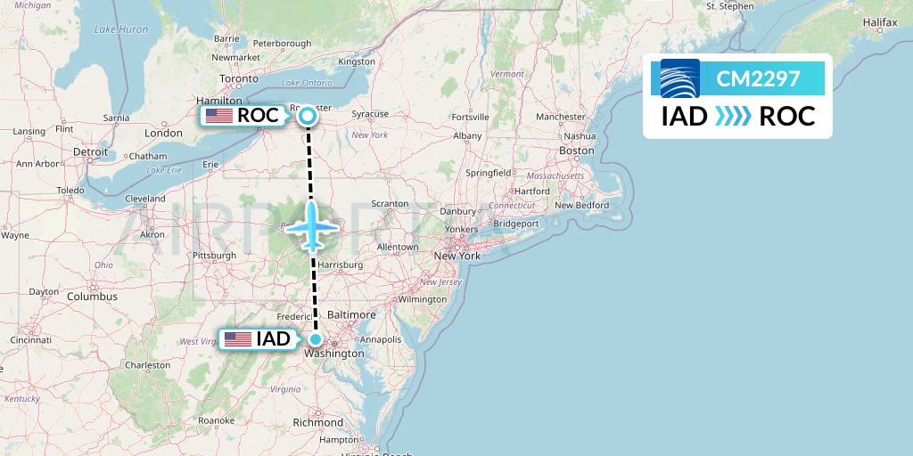 CM2297 Copa Airlines Flight Map: Washington to Rochester